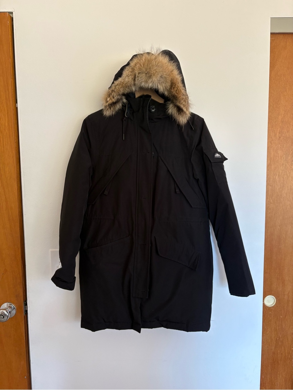 Penfield down jacket with coyote trim hood